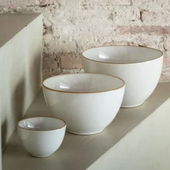 Coupelle|Vaisselle Petit Déjeuner*alinea Coupelle en grès avec liseré marron D9cm - Blanc