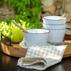 Vaisselle Petit Déjeuner|Coupelle*alinea Coupelle en grès avec liseré noir D13cm - Blanc