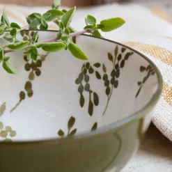 Vaisselle Petit Déjeuner|Coupelle*alinea Coupelle motif végétal en porcelaine D11,7cm - vert