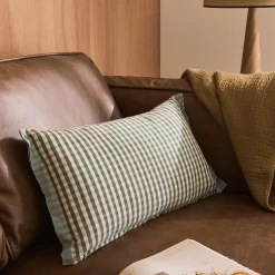 Coussin*alinea Coussin à carreaux en coton finition volant 30x50cm - Bleu