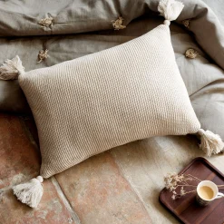 Coussin*alinea Coussin à pompons tricoté en coton 35x50cm - roucas Beige