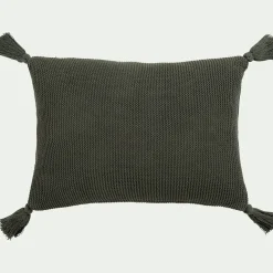 Coussin*alinea Coussin à pompons tricoté en coton 35x50cm - cèdre Vert