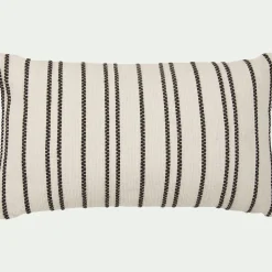 Coussin*alinea Coussin à rayures brodées en coton 30x50cm - noir et écru Blanc