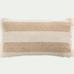 Coussin*alinea Coussin en coton et jute à rayures finition franges 30x50cm - Blanc