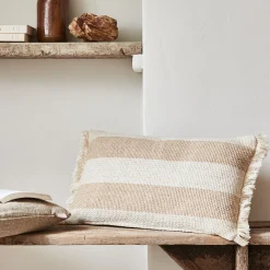 Coussin*alinea Coussin en coton et jute à rayures finition franges 30x50cm - Blanc