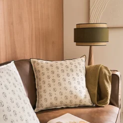 Coussin*alinea Coussin en coton motif amande finition point bourdon noir 45x45cm - vert Beige