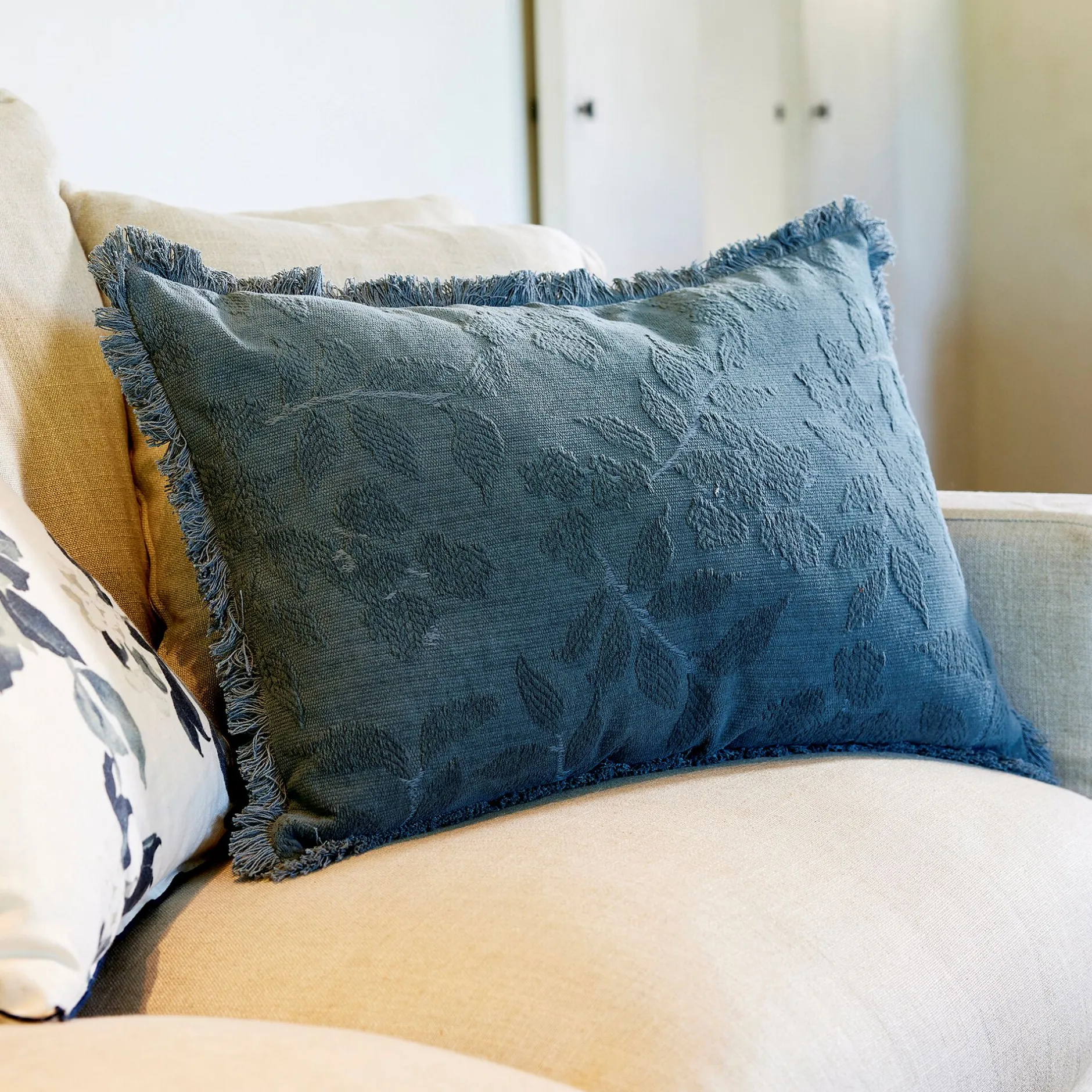 Coussin*alinea Coussin en coton motif feuille en tissage jacquard finition franges 40x60cm - eucalyptus Vert