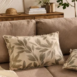 Coussin*alinea Coussin en coton motif végétal finition franges 40x60cm - Vert