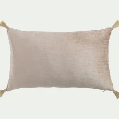 Coussin*alinea Coussin en velours de coton finition pompons 30x50cm - Beige
