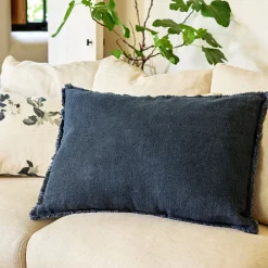 Coussin*alinea Coussin frangé en lin 50x70cm - Bleu