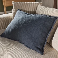 Coussin*alinea Coussin frangé en lin 50x70cm - Bleu