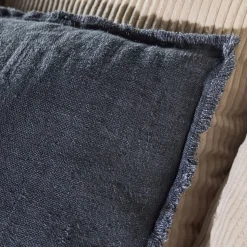 Coussin*alinea Coussin frangé en lin 50x70cm - Bleu