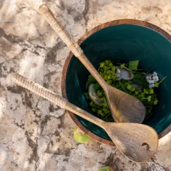 Couvert De Service*alinea Couverts à salade en bois de manguier et manche en rotin Bois clair