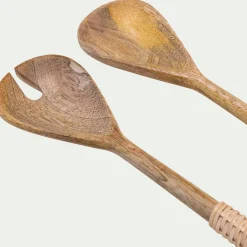 Couvert De Service*alinea Couverts à salade en bois de manguier et manche en rotin Bois clair