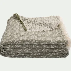 Couvre-Lit*alinea Couvre lit en coton motif feuilles finition franges 230x250cm - Vert