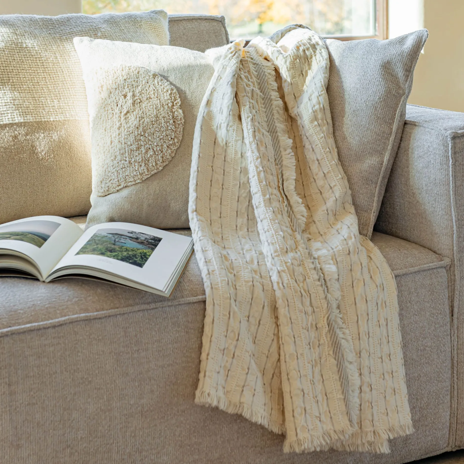 Plaid*alinea Couvre-lit en coton 130x170cm points fantaisies - écru Blanc