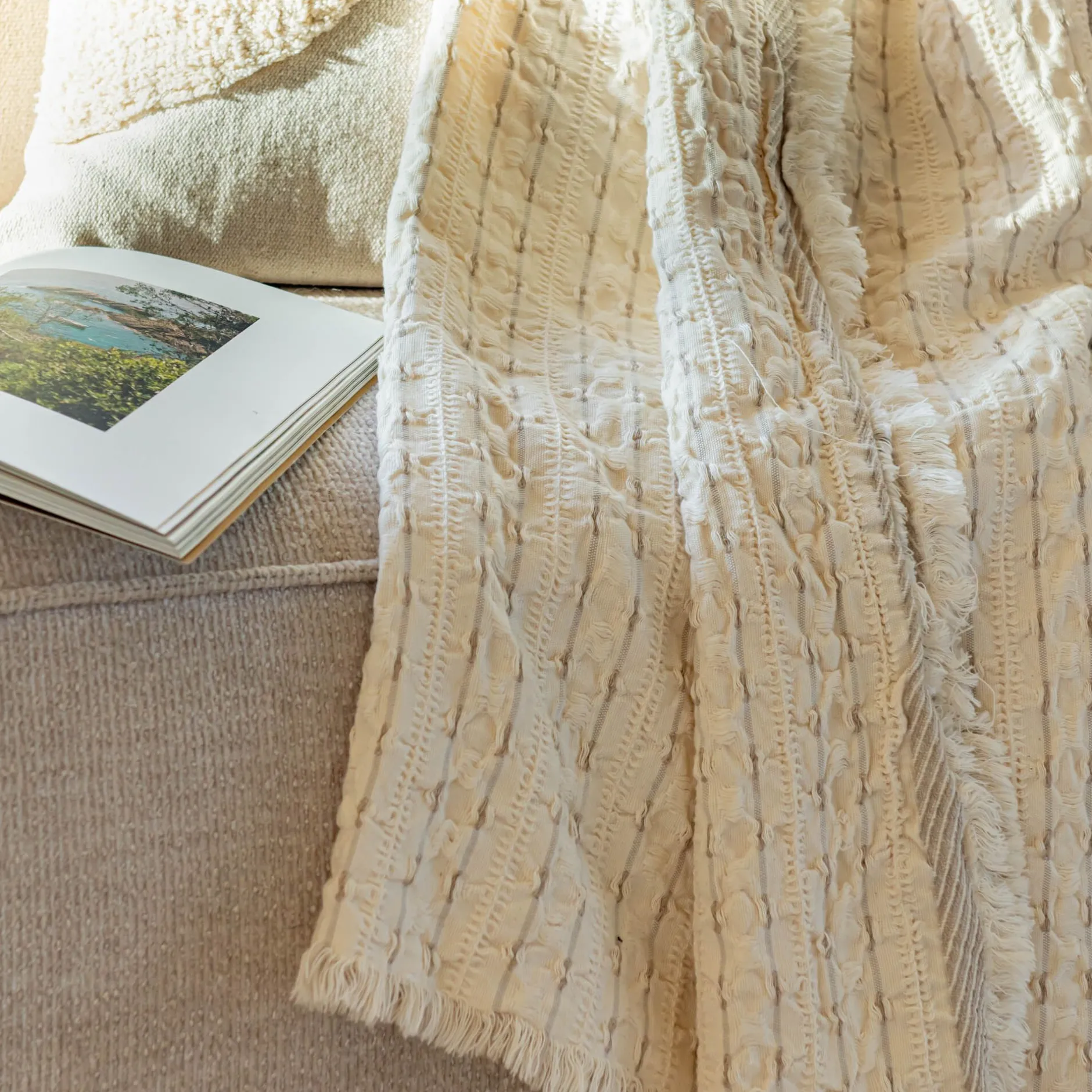 Plaid*alinea Couvre-lit en coton 130x170cm points fantaisies - écru Blanc