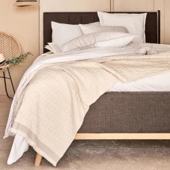 Couvre-Lit*alinea Couvre-lit en coton 230x240cm points fantaisies - écru Blanc