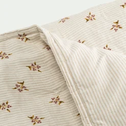 Couvre-Lit*alinea Couvre-lit en lin et coton 220x240cm motif rayé et floral - Blanc