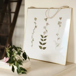 Toile, Tableau Et Affiche*alinea Décoration murale carrée avec fleurs séchés en verre - Doré