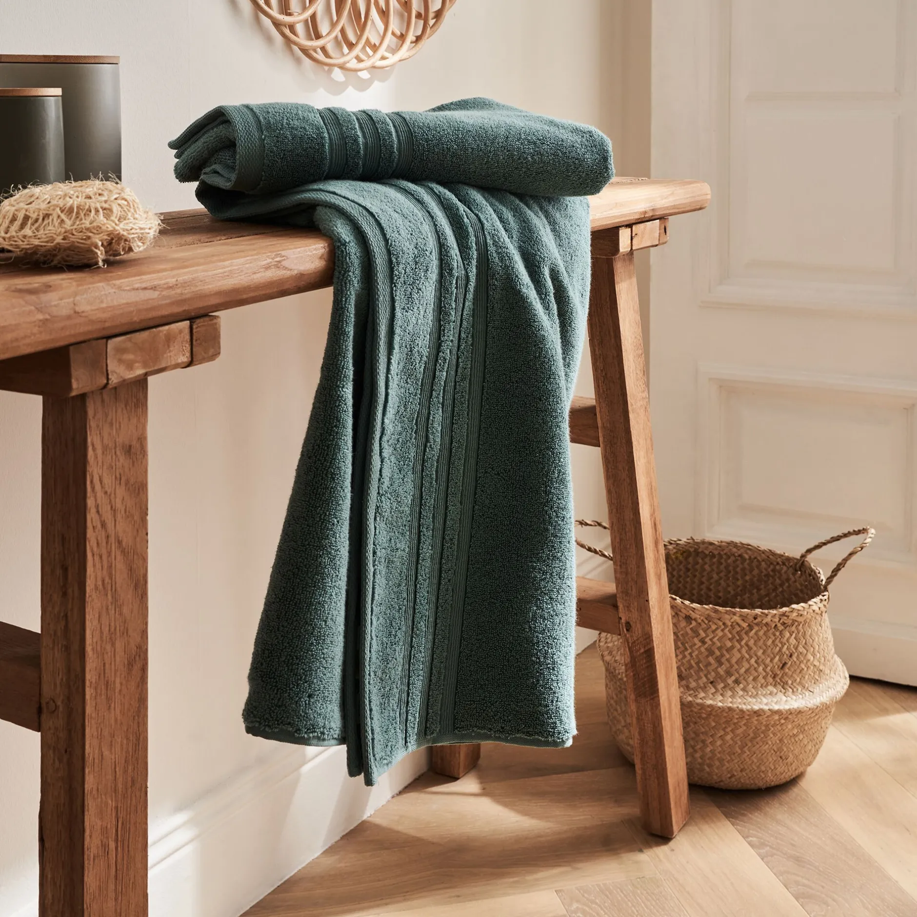 Drap De Bain*alinea Drap de bain bouclette en coton - 100x150cm Vert