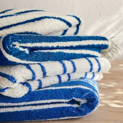 Drap De Bain*alinea Drap de bain en coton à rayures 100x150cm - Bleu