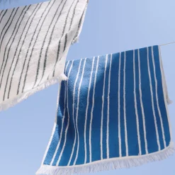 Drap De Douche*alinea Drap de douche en coton à rayures 70x140cm - Bleu