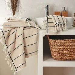 Drap De Douche*alinea Drap de douche rayé en coton 70x140cm - Beige