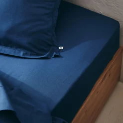 Drap Housse*alinea Drap housse en coton bio 90x200cm b30cm - abysse Bleu
