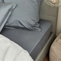 Drap Housse*alinea Drap housse en satin lavé 140x200cm B30cm - orage Bleu