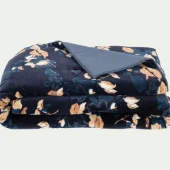 Couvre-Lit*alinea Édredon à motif fleuri en coton velours lavé 100x180cm - Bleu