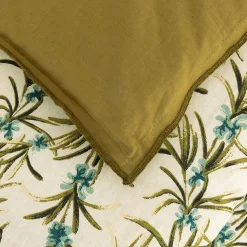 Couvre-Lit*alinea Édredon à motif romarin en lin et coton 100x180cm piquage pompons double faces - Vert