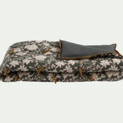 Couvre-Lit*alinea Édredon à motif shankar en lin et coton 100x180cm piquage pompons double faces - Vert