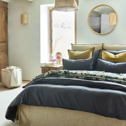 Couvre-Lit*alinea Édredon à motif shankar en lin et coton 100x180cm piquage pompons double faces - Vert