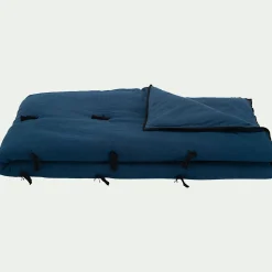 Couvre-Lit*alinea Édredon en lin et coton 100x180cm piquage pompons - figuerolles Bleu