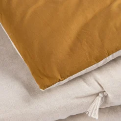 Couvre-Lit*alinea Édredon en lin et coton 100x180cm piquage pompons double faces - alep Jaune