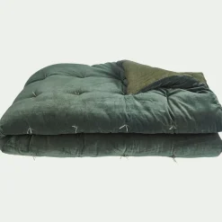 Couvre-Lit*alinea Édredon en velours de coton 100x180cm surpiquage pompons - cèdre Vert