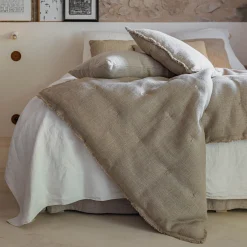 Couvre-Lit*alinea Edredon en lin et coton frangé 100x180cm - alpilles Beige
