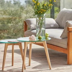 Table De Chevet|Bout De Canapé*alinea Ensemble de 2 bouts de canapé en verre et bois d'hévéa - Transparent