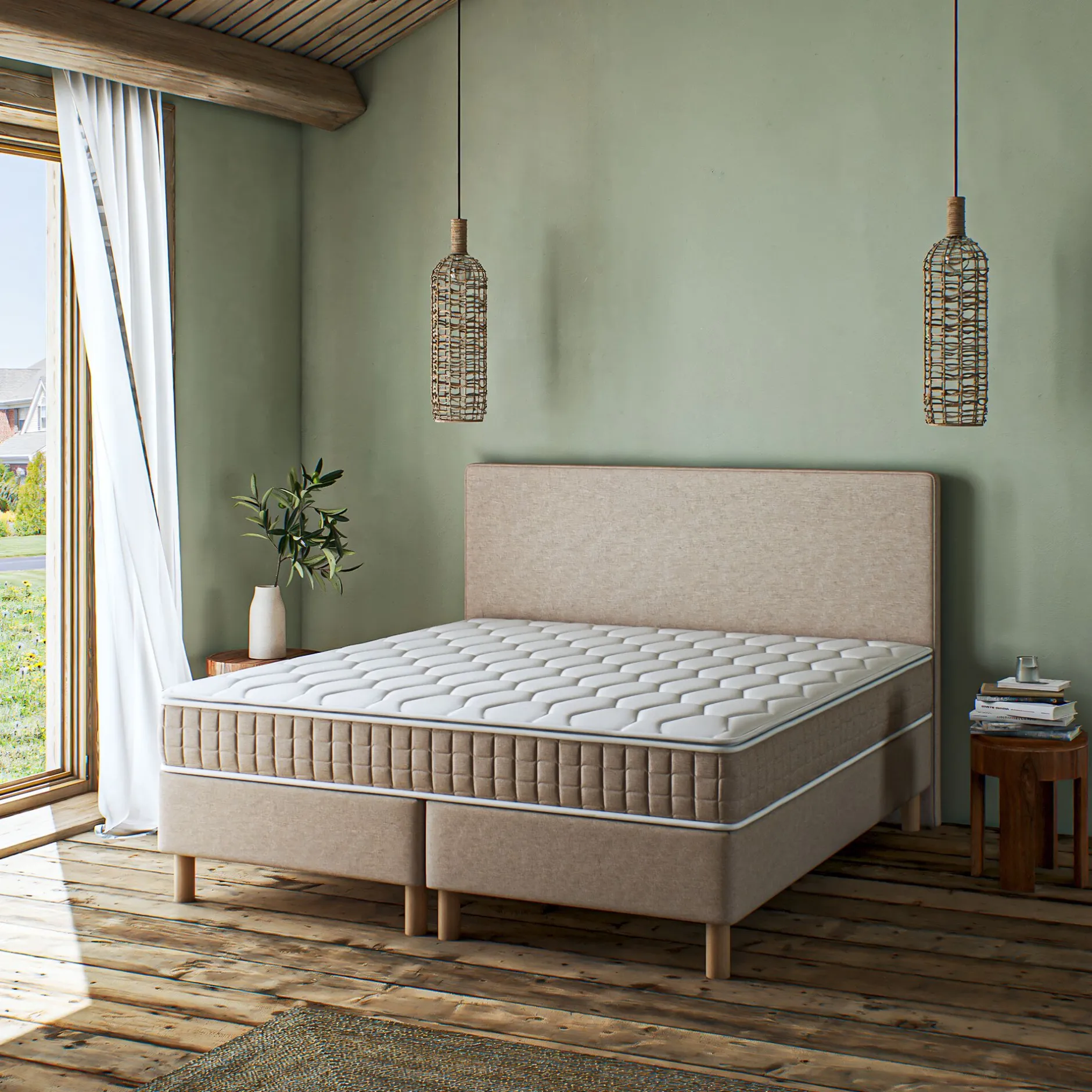 Ensemble Matelas & Sommier|Lit Adulte*alinea Ensemble matelas ressorts + sommier H24cm 2x80x200cm - roucas Beige