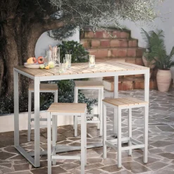 Table Haute De Jardin|Table De Jardin*alinea Ensemble table haute de jardin et 4 tabourets - bois clair