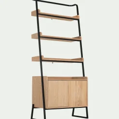 Bibliothèque Et Étagère*alinea Etagère 3 tablettes et caisson plaquée frêne et métal noir - L80cm Bois clair