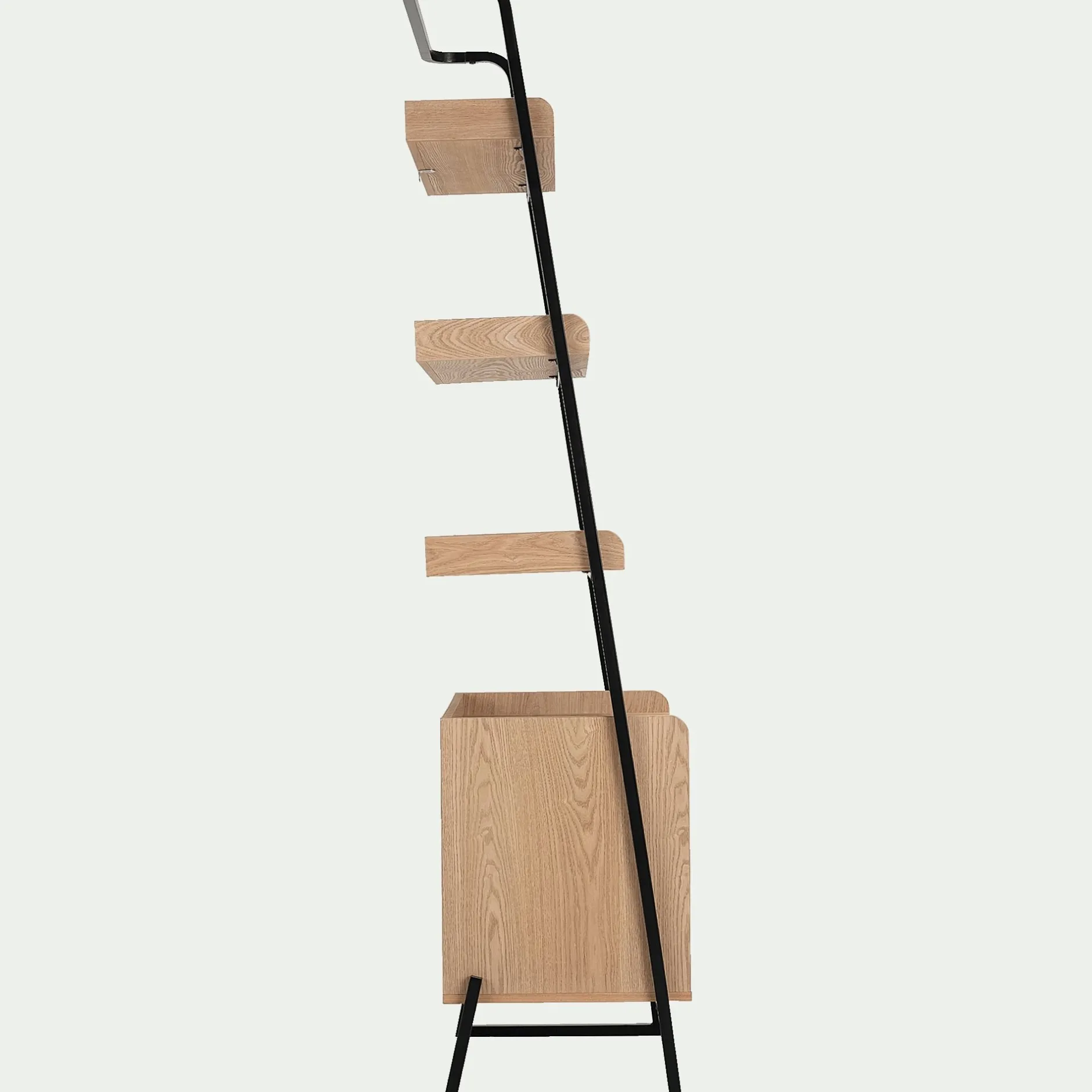 Bibliothèque Et Étagère*alinea Etagère 3 tablettes et caisson plaquée frêne et métal noir - L80cm Bois clair