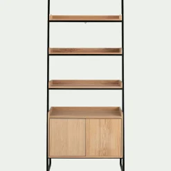 Bibliothèque Et Étagère*alinea Etagère 3 tablettes et caisson plaquée frêne et métal noir - L80cm Bois clair