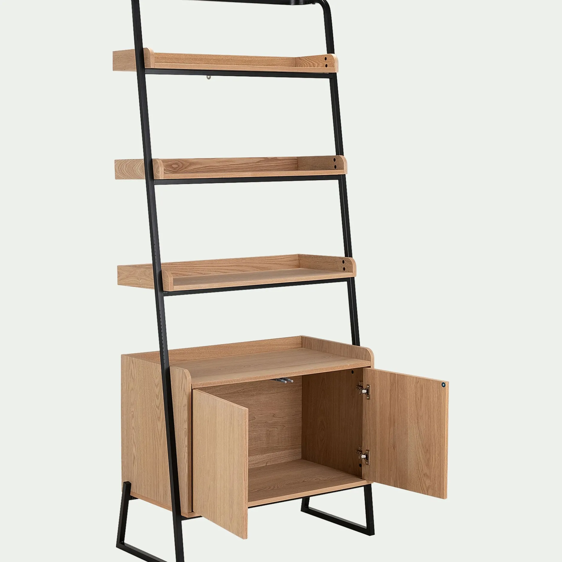 Bibliothèque Et Étagère*alinea Etagère 3 tablettes et caisson plaquée frêne et métal noir - L80cm Bois clair