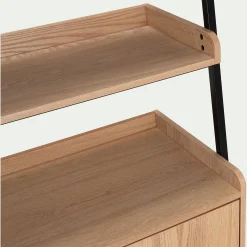 Bibliothèque Et Étagère*alinea Etagère 3 tablettes et caisson plaquée frêne et métal noir - L80cm Bois clair