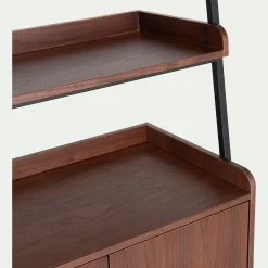 Bibliothèque Et Étagère*alinea Etagère 3 tablettes et caisson plaquée noyer et métal noir L80cm Bois foncé