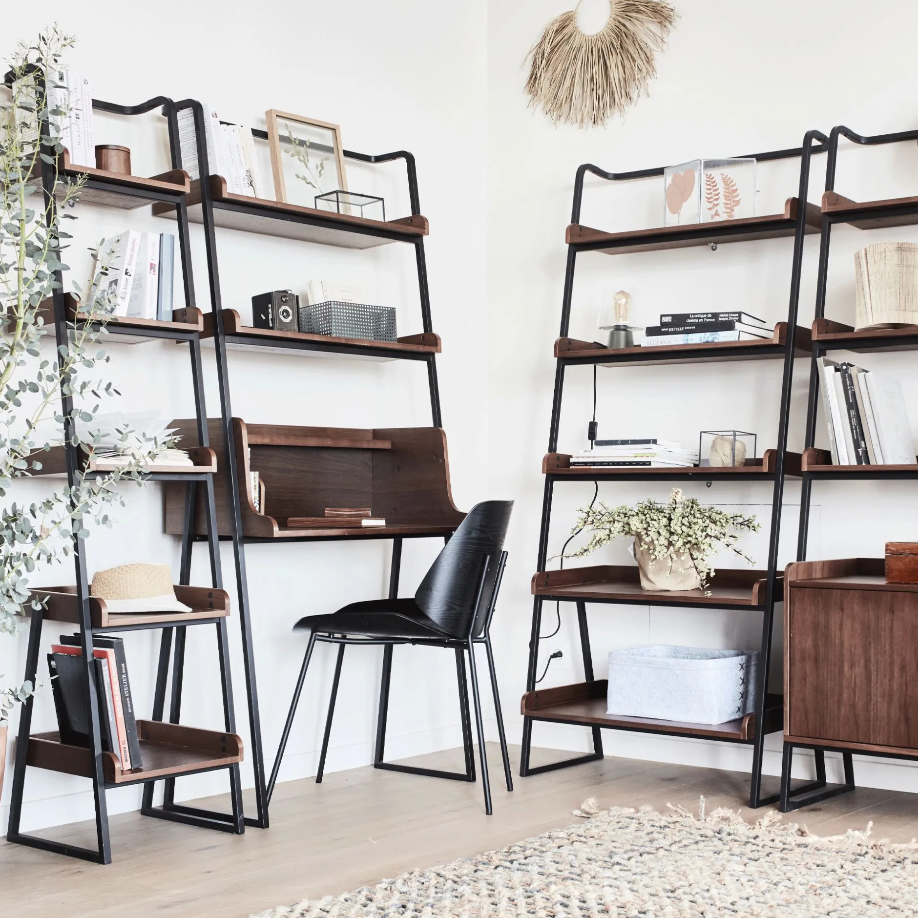 Bibliothèque Et Étagère*alinea Etagère 5 tablettes plaquée noyer et métal noir - L80cm Bois foncé