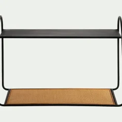 Étagère Murale*alinea Etagère murale en rotin et métal - noir L63,5xl28xH43cm