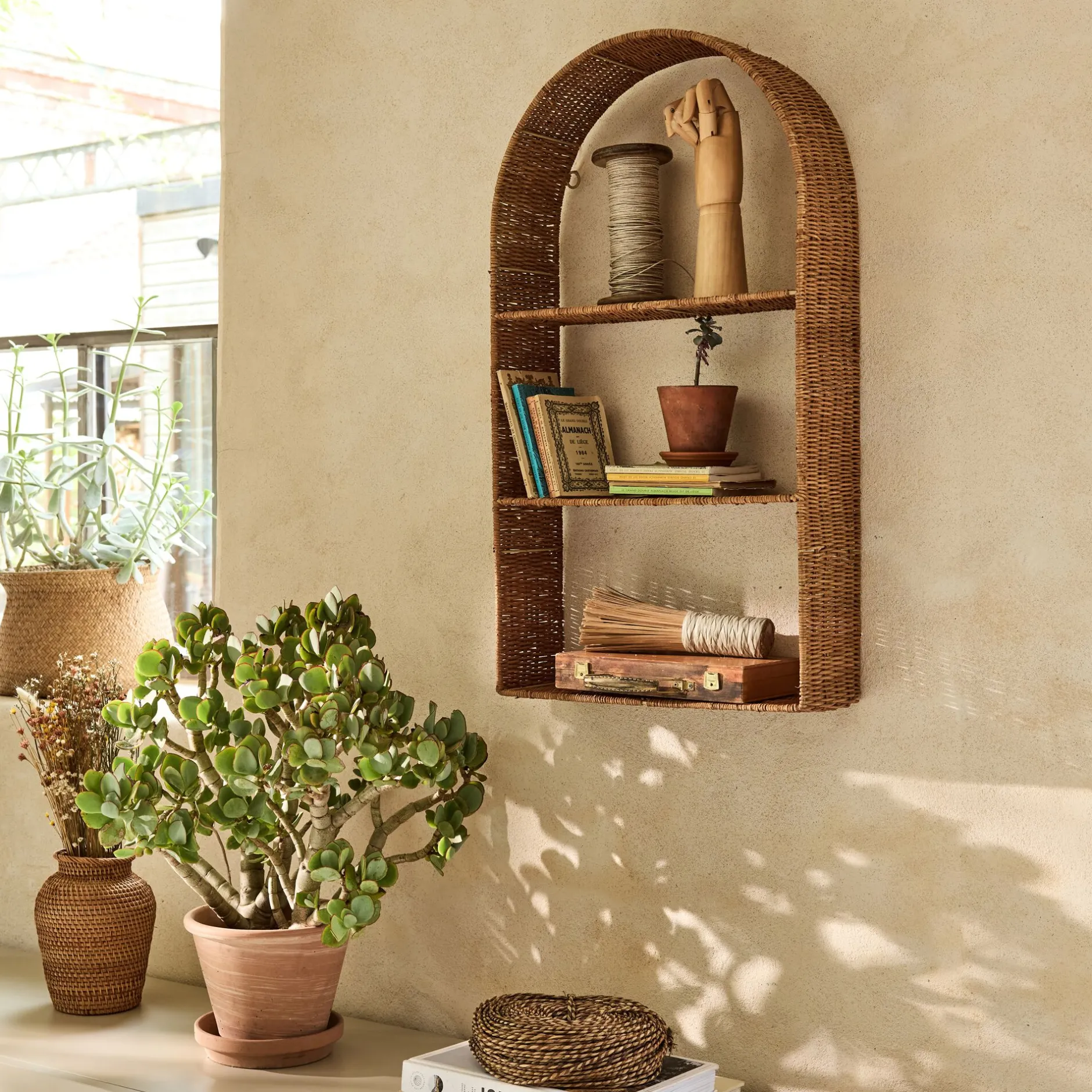 Étagère Murale*alinea Etagère murale en rotin L40xH72cm - Naturel